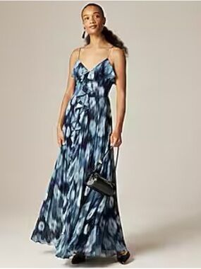 J. Crew Collection Chiffon Ruffle Dress in Blurry Floral Print